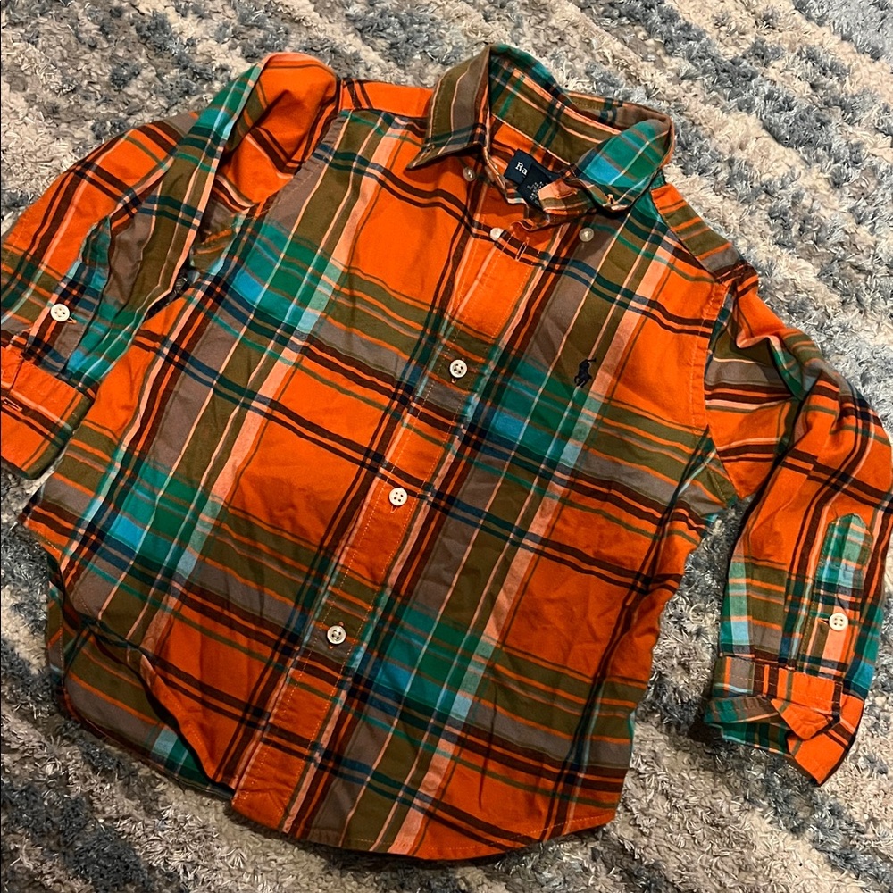 Polo Ralph Lauren boys size 2t plaid Orange long sleeve polo thanksgiving
